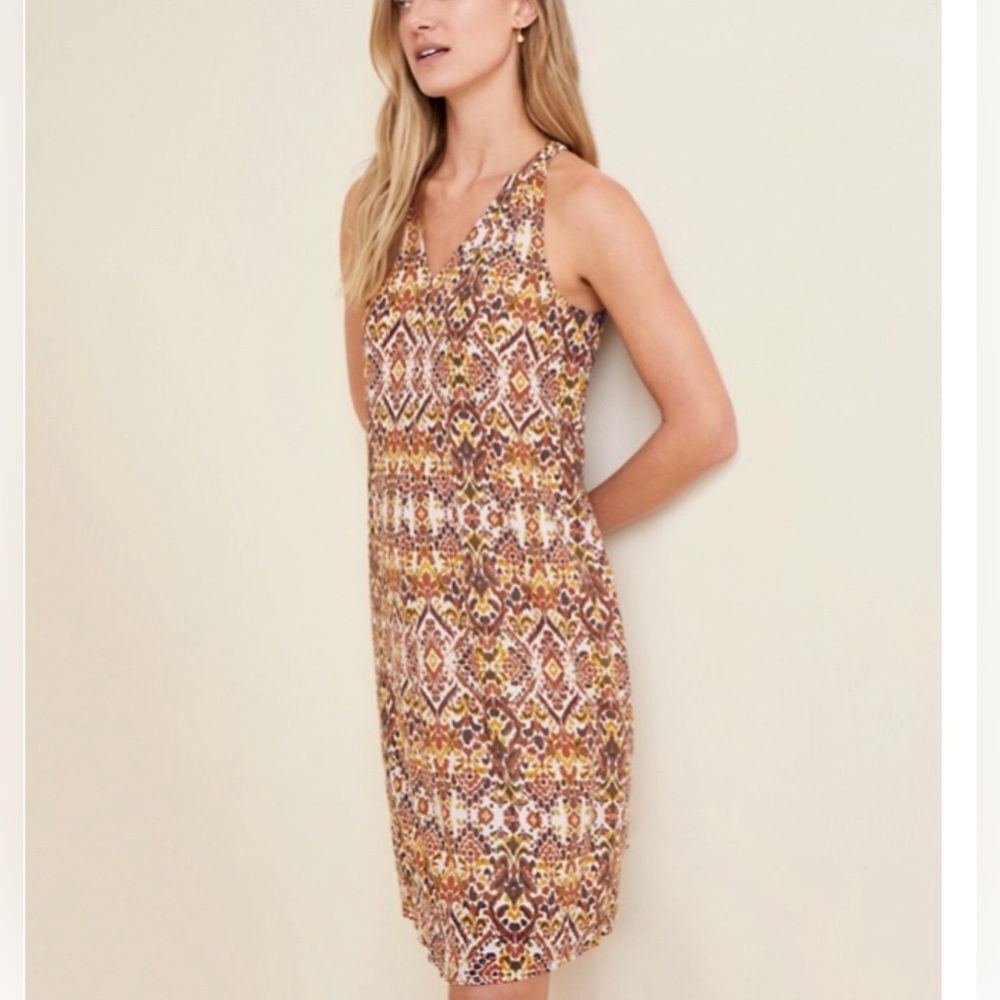 Garnet Hill Women’s Easy Cotton-Gauze Cover Up Dress in Rustic Ikat Lined Medium